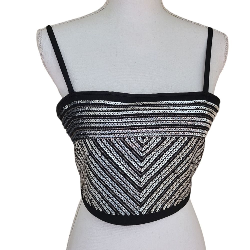 aeropostale bethany mota sequin bustier crop top silver black size M